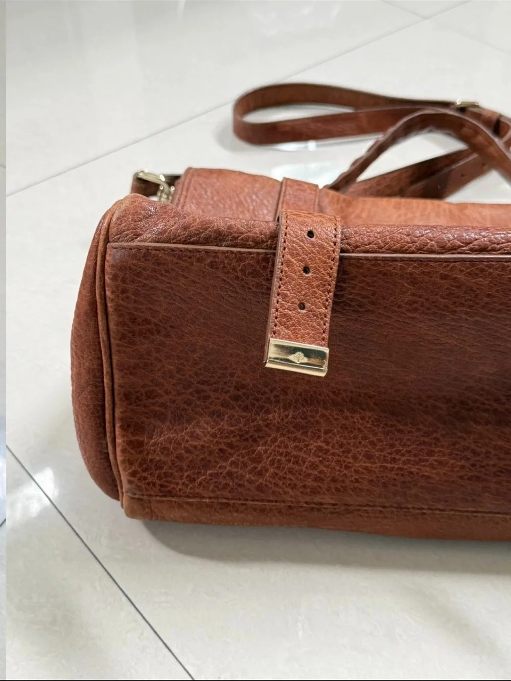 Mulberry Chestnut Brown Leather Messenger Bag with Top Handle